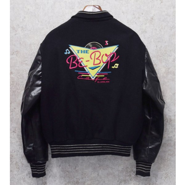 画像1: 〜80’ｓ USA製【DeLONG】デロング【ビンテージ】The Be-Bop Cafe【メルトンｘレザー】【黒】【襟付きスタジャン】【US42】 