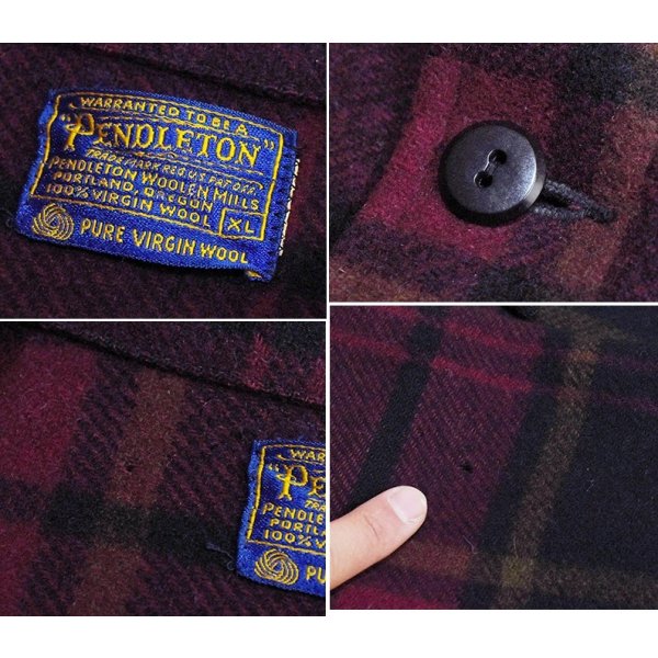画像2: 60's【ビンテージ】【Pendleton】【ペンドルトン】【エンジ×黒ｘ緑チェック】【ウールジャケット】サイズＸＬ 