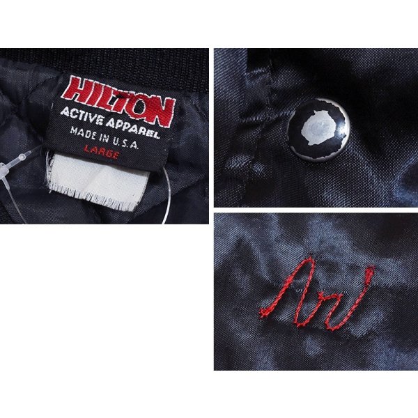 画像2: 90's【USA製】【ビンテージ】ヒルトン【HILTON】【黒】CHARACTERS【中綿入り】【サテンブルゾン】Ｌ 