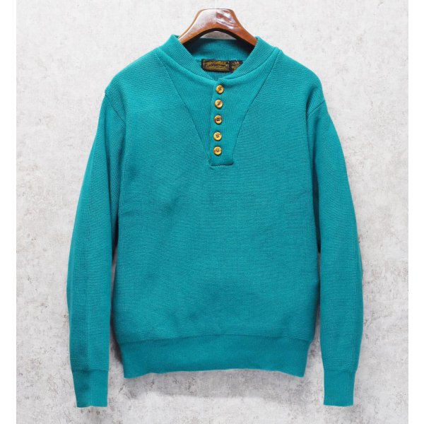 画像1: 【〜90's】【ビンテージ】Eddie Bauer【エディーバウアー】エメラルド【コットンヘンリーネックセーター】【サイズL】 
