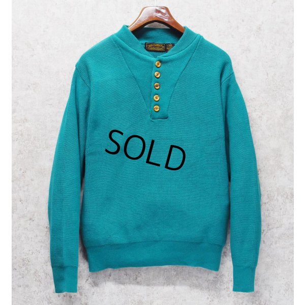 画像1: 【〜90's】【ビンテージ】黒タグ Eddie Bauer【エディーバウアー】エメラルド【コットンヘンリーネックセーター】【サイズL】 