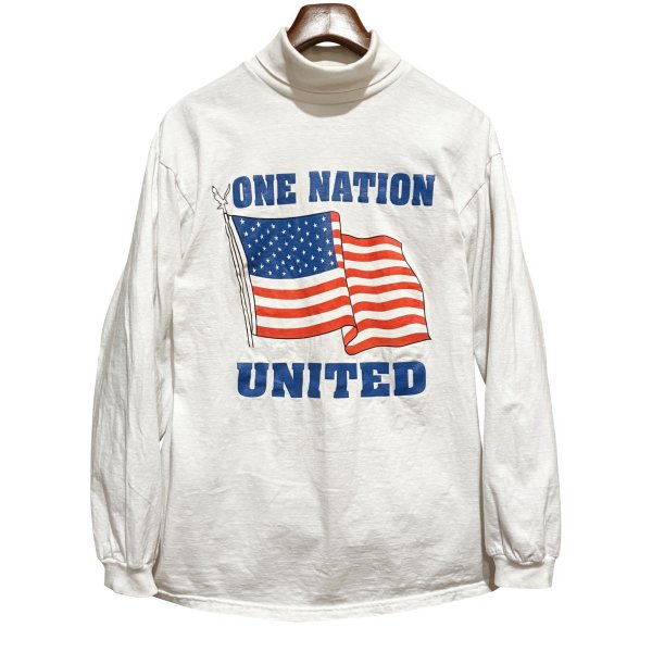 画像1: 【basic editions】ベーシックエディションズ one nation united【白】【タートルネックロンT】【サイズL程度】 