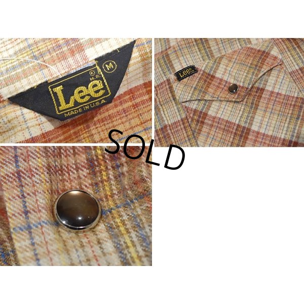 画像2: 【USA製】 ビンテージ 【Lee】リー【オレンジ系】チェック柄【スナップボタン】【ウエスタンシャツ】コットンシャツ【サイズM】  