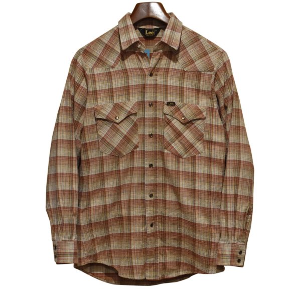 画像1: 【USA製】 ビンテージ 【Lee】リー【オレンジ系】チェック柄【スナップボタン】【ウエスタンシャツ】コットンシャツ【サイズM】  