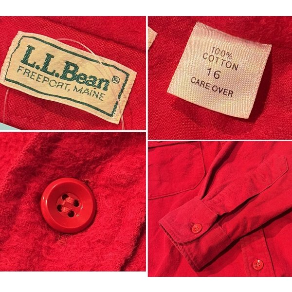 画像2: 〜90’ｓ USA製【ビンテージ】【L.L.Bean】【エルエルビーン】赤【無地】【シャモアクロスシャツ】【US16】 