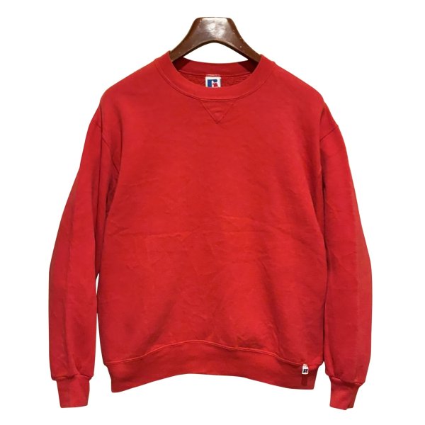 画像1: 90'ｓ【USA製】【RUSSELL】ラッセル 【ビンテージ】赤【無地】【クルーネック】前V スウェット【サイズL】 