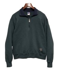 90'ｓ【USA製】【RUSSELL】ラッセル 【ビンテージ】モスグリーンｘ襟紺【無地】【ハーフジップ】襟付き スウェット【サイズM】 
