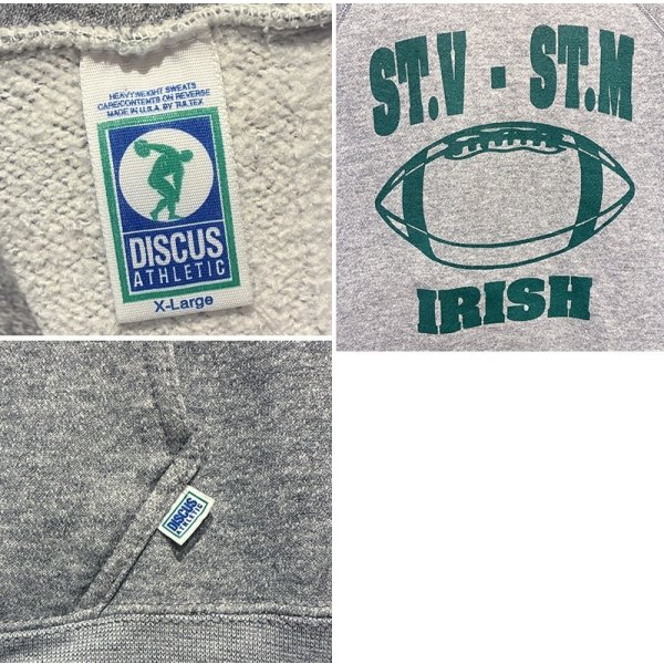 画像2: 90’ｓ〜 USA製【ビンテージ】DISCUS ATHLETIC【ディスカスアスレチック】ST.V・ST.M IRISH フットボール【グレー】【パーカー】【サイズXL】 