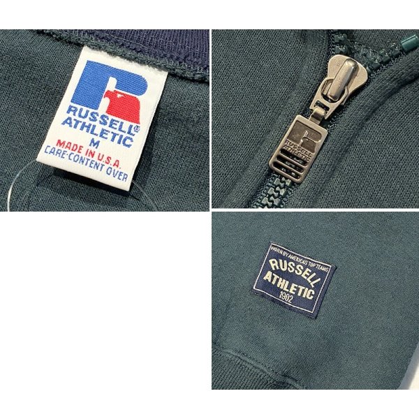 画像2: 90'ｓ【USA製】【RUSSELL】ラッセル 【ビンテージ】モスグリーンｘ襟紺【無地】【ハーフジップ】襟付き スウェット【サイズM】 