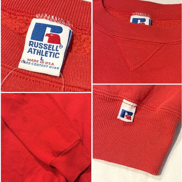画像2: 90'ｓ【USA製】【RUSSELL】ラッセル 【ビンテージ】赤【無地】【クルーネック】前V スウェット【サイズL】 
