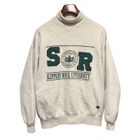 90's【USA製】【ビンテージ】RUSSELL【ラッセル】SLIPPERY ROCK UNIVERSITY 前V グレー【タートルネックスウェット】【サイズXXL】 
