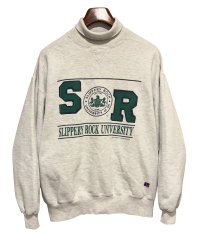 90's【USA製】【ビンテージ】RUSSELL【ラッセル】SLIPPERY ROCK UNIVERSITY 前V グレー【タートルネックスウェット】【サイズXXL】 