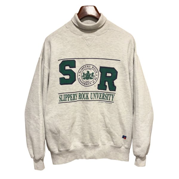 画像1: 90's【USA製】【ビンテージ】RUSSELL【ラッセル】SLIPPERY ROCK UNIVERSITY 前V グレー【タートルネックスウェット】【サイズXXL】 