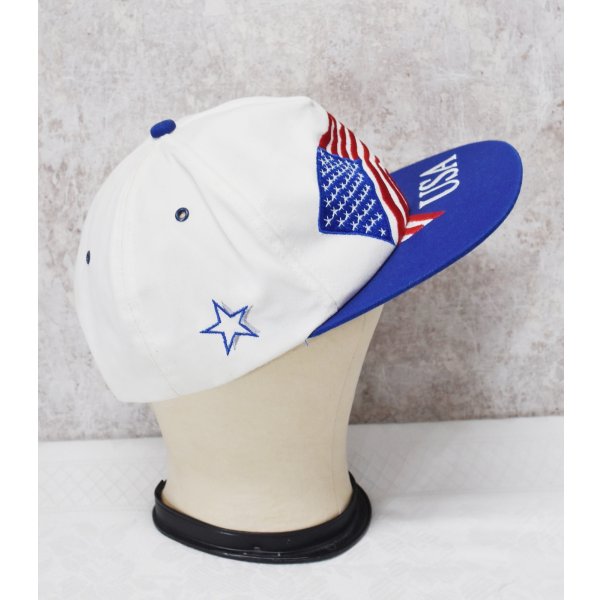 画像4: 【USA製】K-Products【ビンテージ】【アメリカ国旗】刺繍【白×青】BBキャップ【ベースボールキャップ】サイズフリー 