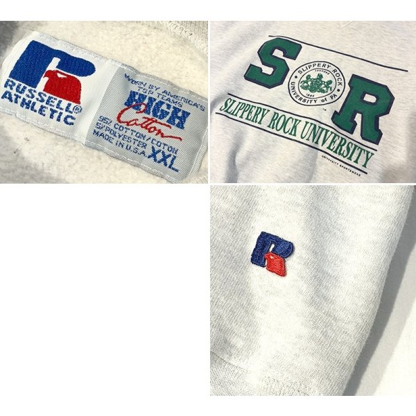 画像2: 90's【USA製】【ビンテージ】RUSSELL【ラッセル】SLIPPERY ROCK UNIVERSITY 前V グレー【タートルネックスウェット】【サイズXXL】 