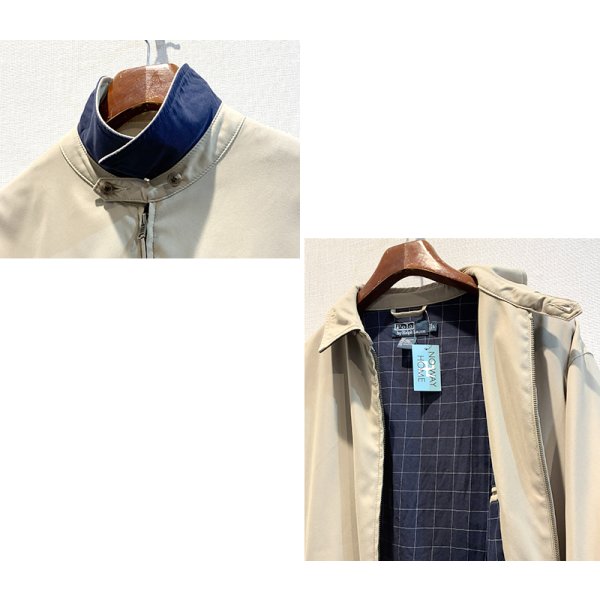 画像3: 【ビンテージ】【ラルフローレン】【POLO RALPH LAUREN】【ベージュｘ裏地紺格子柄】ジップアップ【ブルゾン】スウィングトップ【サイズＬ】 