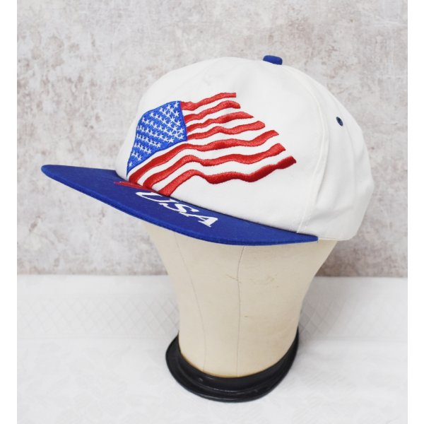 画像3: 【USA製】K-Products【ビンテージ】【アメリカ国旗】刺繍【白×青】BBキャップ【ベースボールキャップ】サイズフリー 