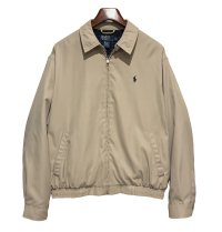 【ビンテージ】【ラルフローレン】【POLO RALPH LAUREN】【ベージュｘ裏地紺格子柄】ジップアップ【ブルゾン】スウィングトップ【サイズＬ】 