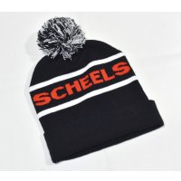 程度良好【USA製】【ビンテージ】【SCHEELS】シールズ【黒×白ライン】【ボンボン付き】【ニットキャップ】【ニット帽】  