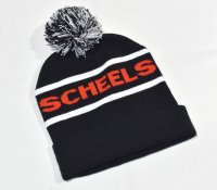 程度良好【USA製】【ビンテージ】【SCHEELS】シールズ【黒×白ライン】【ボンボン付き】【ニットキャップ】【ニット帽】  