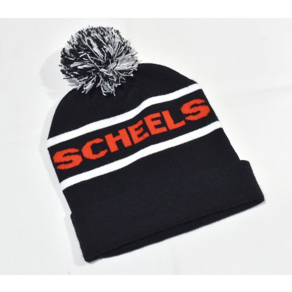 画像1: 程度良好【USA製】【ビンテージ】【SCHEELS】シールズ【黒×白ライン】【ボンボン付き】【ニットキャップ】【ニット帽】  