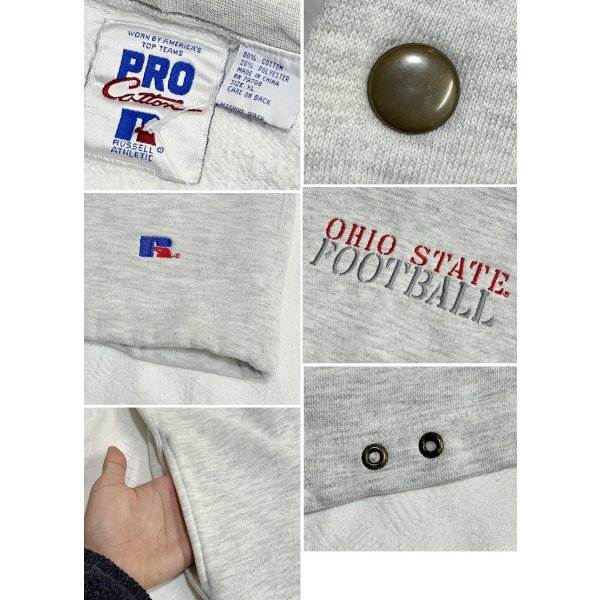 画像2: 90’ｓ〜【ビンテージ】【ラッセル】PRO COTTON【OHIO STATE FOOTBALL】スナップボタン付き【グレー】パーカー【サイズＸＬ】 