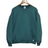 90'ｓ【USA製】【RUSSELL】ラッセル 【ビンテージ】緑【無地】【クルーネック】前V スウェット【サイズＸL】 
