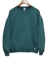 90'ｓ【USA製】【RUSSELL】ラッセル 【ビンテージ】緑【無地】【クルーネック】前V スウェット【サイズＸL】 