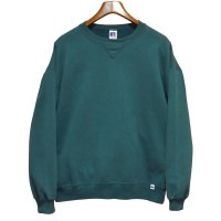 90'ｓ【USA製】【RUSSELL】ラッセル 【ビンテージ】緑【無地】【クルーネック】前V スウェット【サイズＸL】 