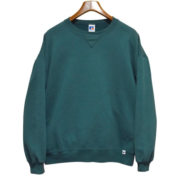 画像1: 90'ｓ【USA製】【RUSSELL】ラッセル 【ビンテージ】緑【無地】【クルーネック】前V スウェット【サイズＸL】 