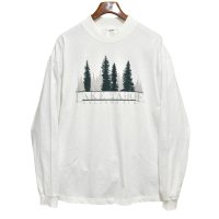 ほぼ未使用【USA製】【cottton deluxe】コットン・デラックス【白】LAKE TAHOE【凹凸プリント】【モックネックロンT】【サイズXL】 
