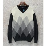イタリー製【EREDI PISANO】【グレーｘチャコールｘ黒】【アーガイル】【Ｖネックセーター】カシミアセーター【サイズL】 