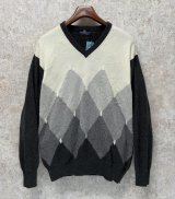 イタリー製【EREDI PISANO】【グレーｘチャコールｘ黒】【アーガイル】【Ｖネックセーター】カシミアセーター【サイズL】 