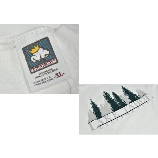 画像2: ほぼ未使用【USA製】【cottton deluxe】コットン・デラックス【白】LAKE TAHOE【凹凸プリント】【モックネックロンT】【サイズXL】 