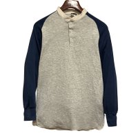 デッドストック ~90's USA製【duokfold】デュオフォールド【紺ｘグレー】【ヘンリーネックロンT】【サイズＳ】 