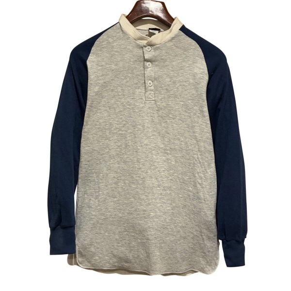 画像1: デッドストック ~90's USA製【duokfold】デュオフォールド【紺ｘグレー】【ヘンリーネックロンT】【サイズＳ】 