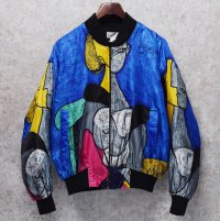 ビンテージ【GDT TOO】【ピカソ】黄色い背景の女 総柄【ポリブルゾン】ジップアップブルゾン ワンサイズ  