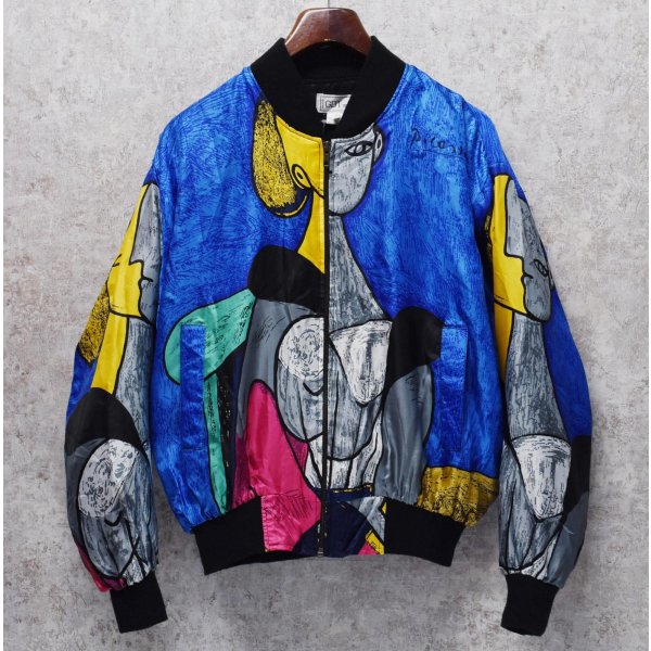 画像1: ビンテージ【GDT TOO】【ピカソ】黄色い背景の女 総柄【ポリブルゾン】ジップアップブルゾン ワンサイズ  