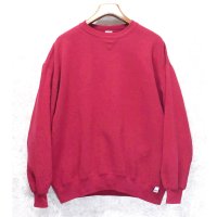 90'ｓ【USA製】【RUSSELL】ラッセル 【ビンテージ】ワインレッド【無地】【クルーネック】前V スウェット【サイズＸL】 