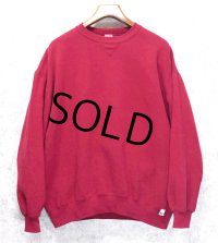 90'ｓ【USA製】【RUSSELL】ラッセル 【ビンテージ】ワインレッド【無地】【クルーネック】前V スウェット【サイズＸL】 