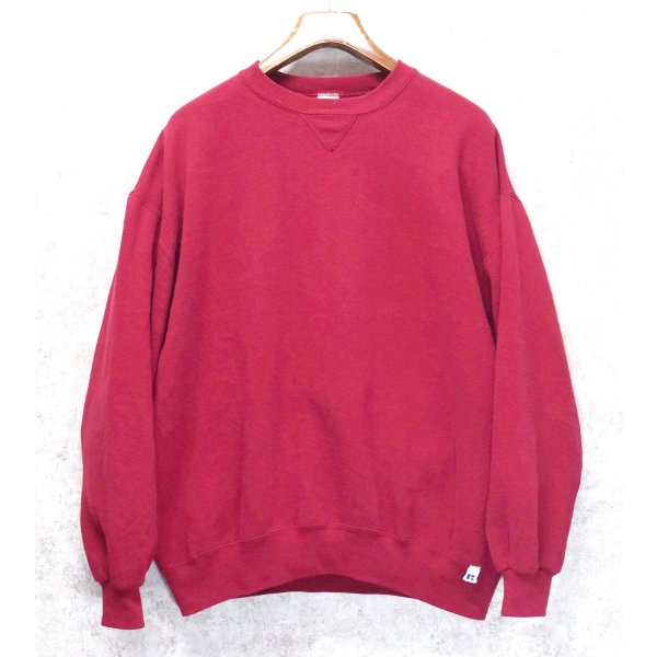 画像1: 90'ｓ【USA製】【RUSSELL】ラッセル 【ビンテージ】ワインレッド【無地】【クルーネック】前V スウェット【サイズＸL】 