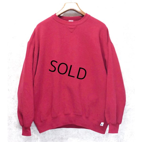 画像1: 90'ｓ【USA製】【RUSSELL】ラッセル 【ビンテージ】ワインレッド【無地】【クルーネック】前V スウェット【サイズＸL】 