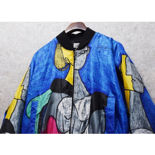 画像3: ビンテージ【GDT TOO】【ピカソ】黄色い背景の女 総柄【ポリブルゾン】ジップアップブルゾン ワンサイズ  