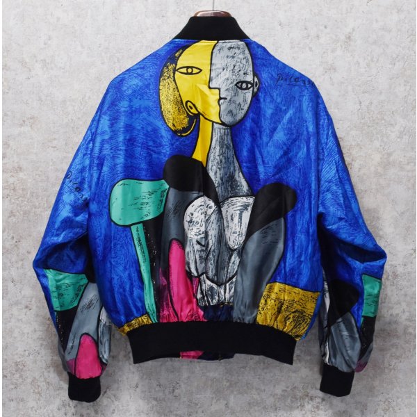 画像4: ビンテージ【GDT TOO】【ピカソ】黄色い背景の女 総柄【ポリブルゾン】ジップアップブルゾン ワンサイズ  