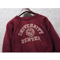 60's【ビンテージ】【DENVER UNIVERSITY】デンバー大学【フロッキープリント】カレッジロゴ【エンジ】【スウェット】【サイズL程度】 