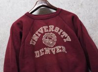 60's【ビンテージ】【DENVER UNIVERSITY】デンバー大学【フロッキープリント】カレッジロゴ【エンジ】【スウェット】【サイズL程度】 