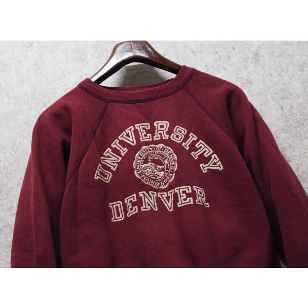画像1: 60's【ビンテージ】【DENVER UNIVERSITY】デンバー大学【フロッキープリント】カレッジロゴ【エンジ】【スウェット】【サイズL程度】 