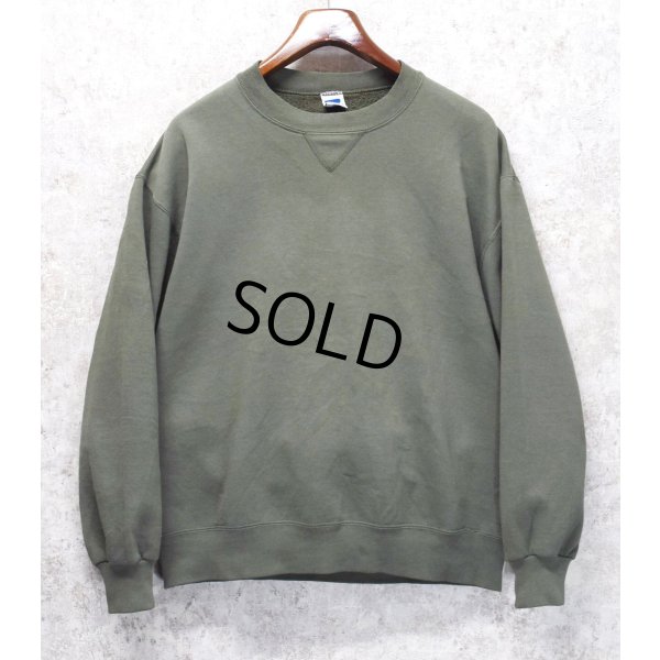 画像1: 90'ｓ【USA製】【RUSSELL】ラッセル 【ビンテージ】若草色【無地】【クルーネック】前V スウェット【サイズL】 