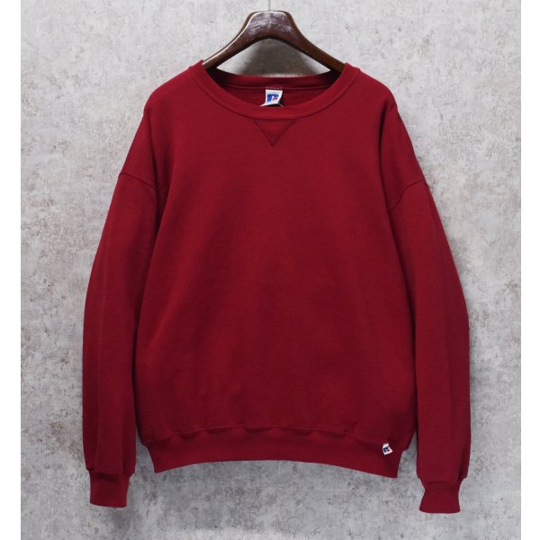 画像1: 00'ｓ【メキシコ製】【RUSSELL】ラッセル 【ビンテージ】エンジ【無地】【クルーネック】前V スウェット【サイズXL】 