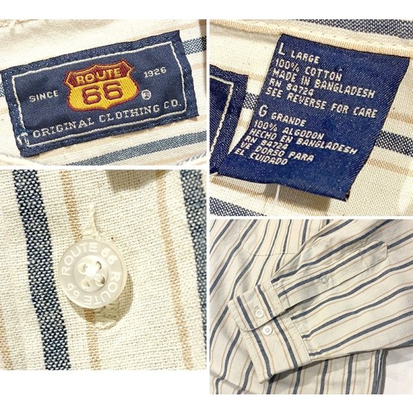 画像2: デッドストック【ビンテージ】【ROUTE 66】ルート66【ストライプ柄】バンドカラー【コットンシャツ】【サイズＬ】 